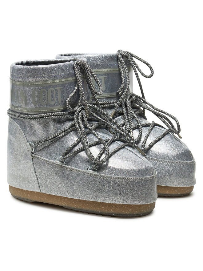 Зимние ботинки женские Moon Boot низкие на шнуровке, серебряный — фото 2