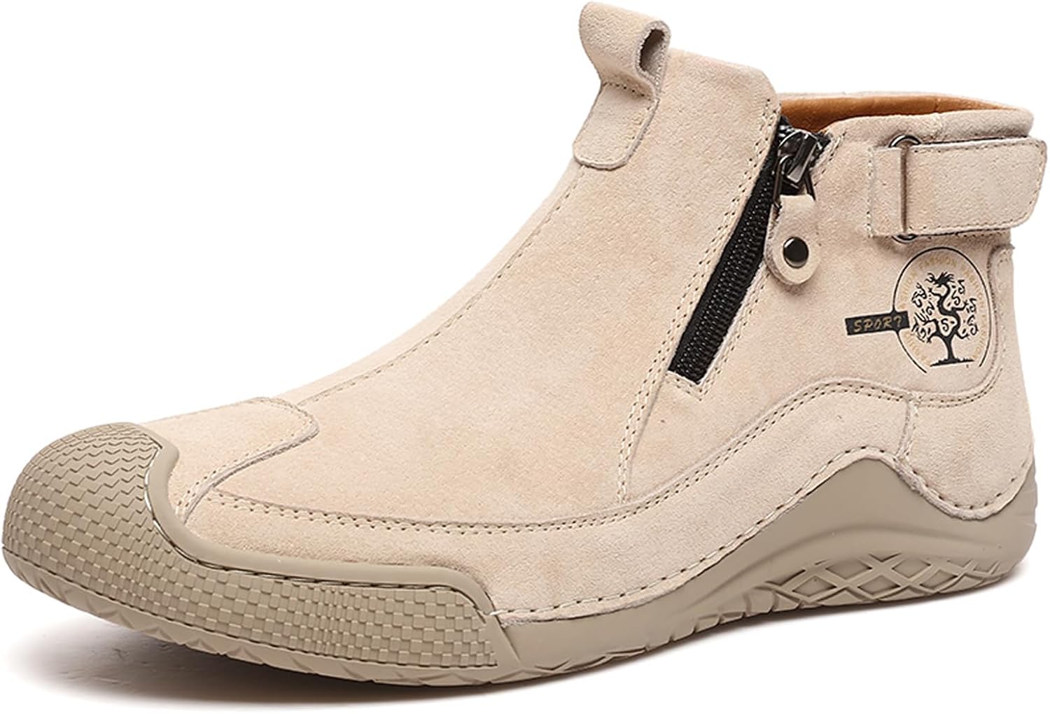 

Мужские итальянские кожаные высокие сапоги AMAZIDEAL, модные с круглым носком, боковой молнией, повседневные деловые сапоги, удобные, нескользящие, на легкой подошве, чукка до щиколотки, Apricot