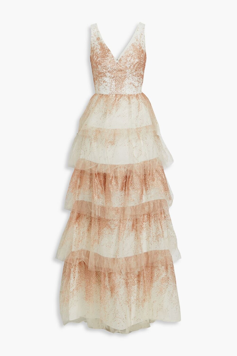 

Многоярусное платье из блестящего тюля MARCHESA NOTTE, слоновая кость, Бежевый, Многоярусное платье из блестящего тюля MARCHESA NOTTE, слоновая кость