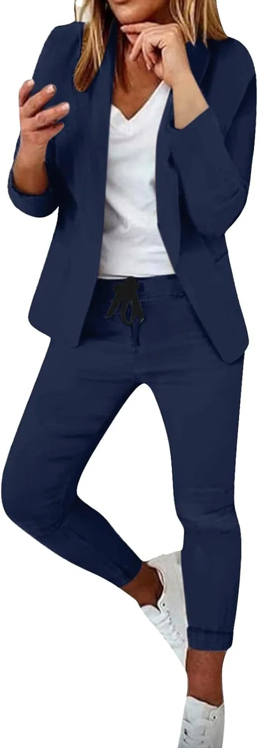 Женский костюм-двойка, пиджак и брюки, Business Casual, Generic, C-dark Blue