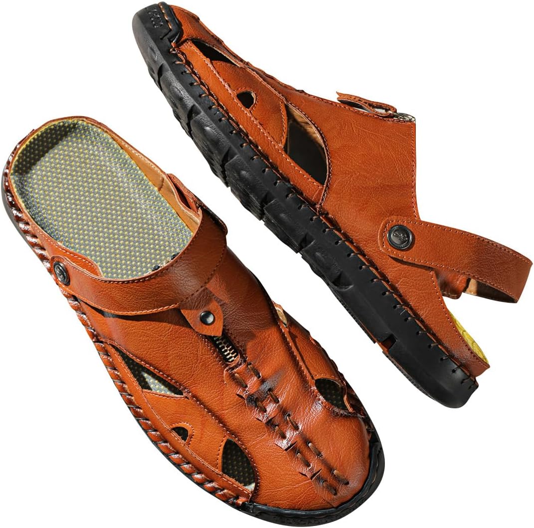 

Мужские повседневные кожаные сандалии ручной работы, регулируемые, в стиле рыбака с застежкой-молнией, для летнего пляжного отдыха и прогулок Modme, красный