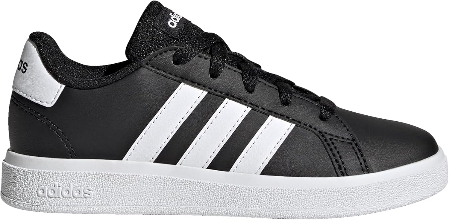 Детские кроссовки Adidas Grand Court 2.0 унисекс с эластичными шнурками и ремешком, белый/черный — фото 2