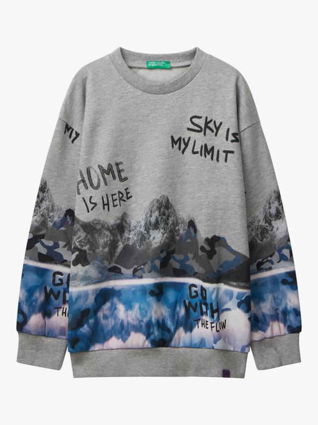 

Детский свитшот с принтом из хлопковой смеси Benetton, Grey
