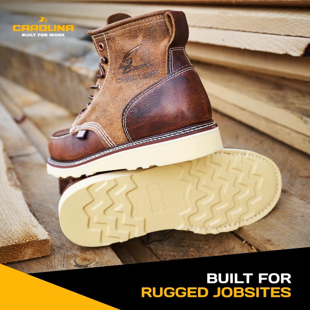 Мужские ботинки Carolina 6 AMP Roughout с мягким носком и клиновидной подошвой - прочная, противоскользящая подошва, удобная амортизация, высококачественная кожа, коричневый — фото 4