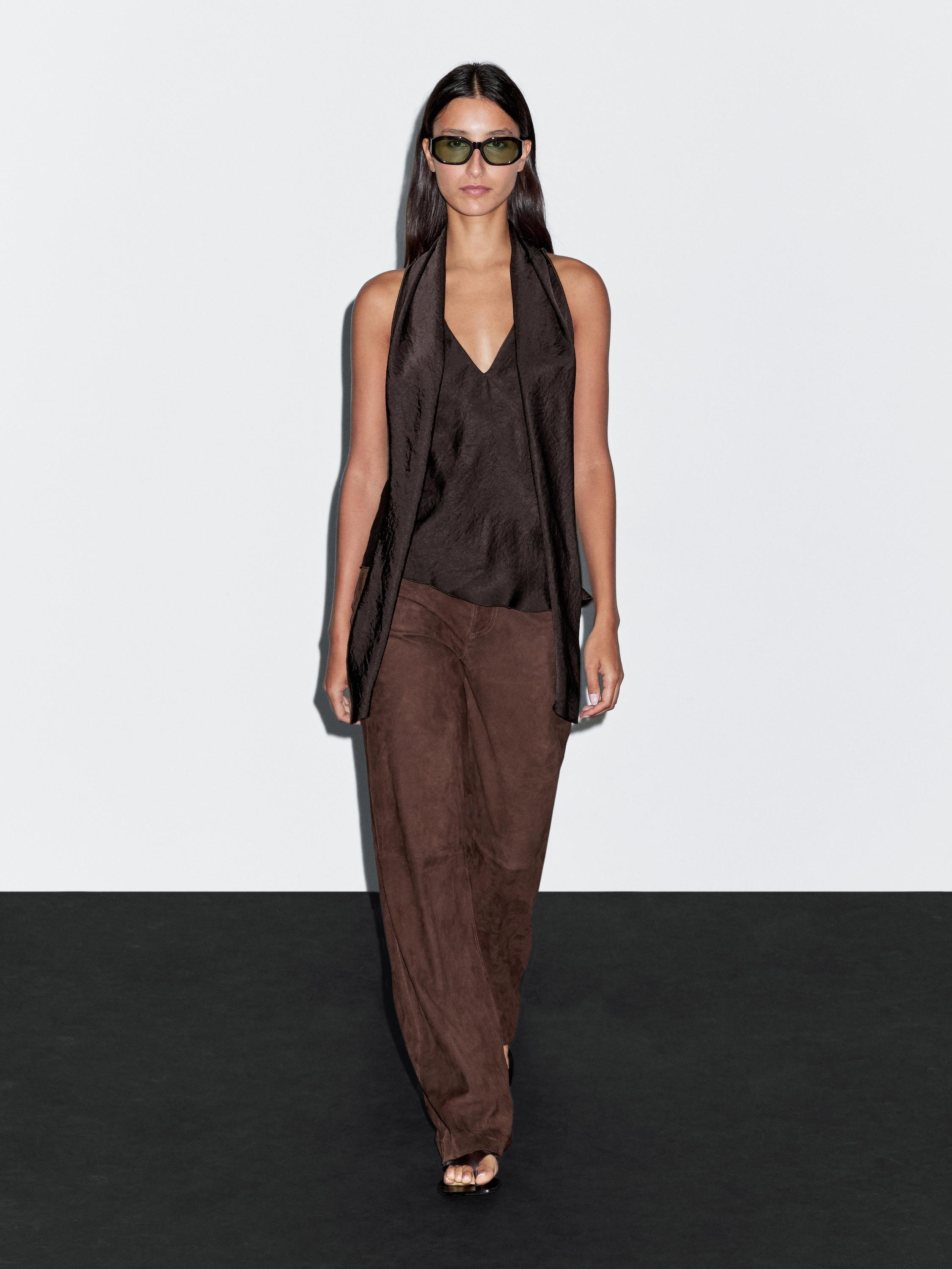 

Струящийся топ с завязкой Massimo Dutti, коричневый