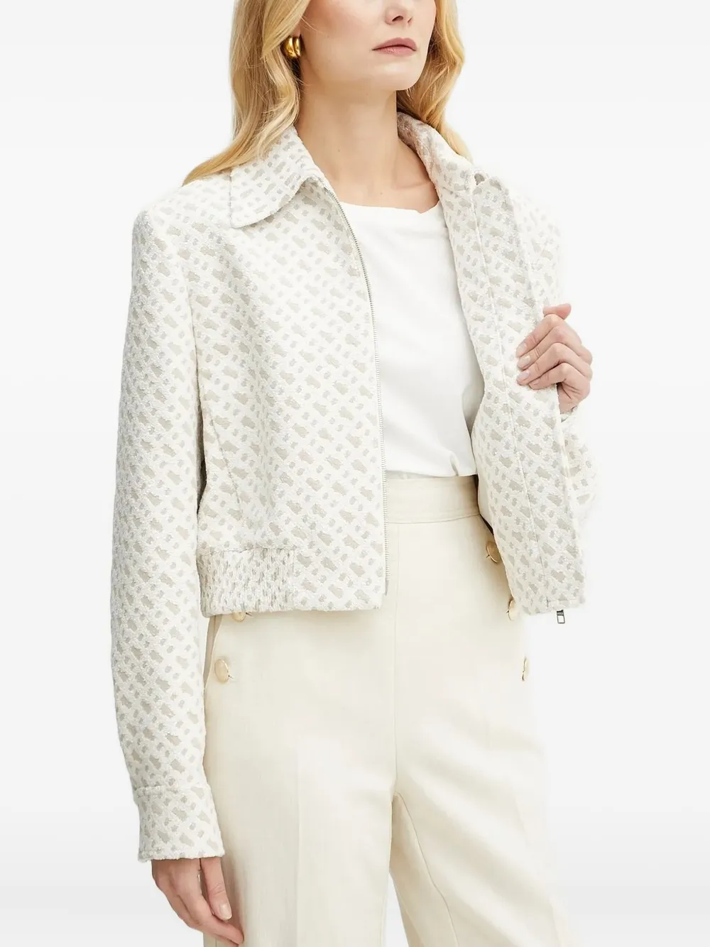 

Куртка на молнии с геометричным узором BOSS, белый