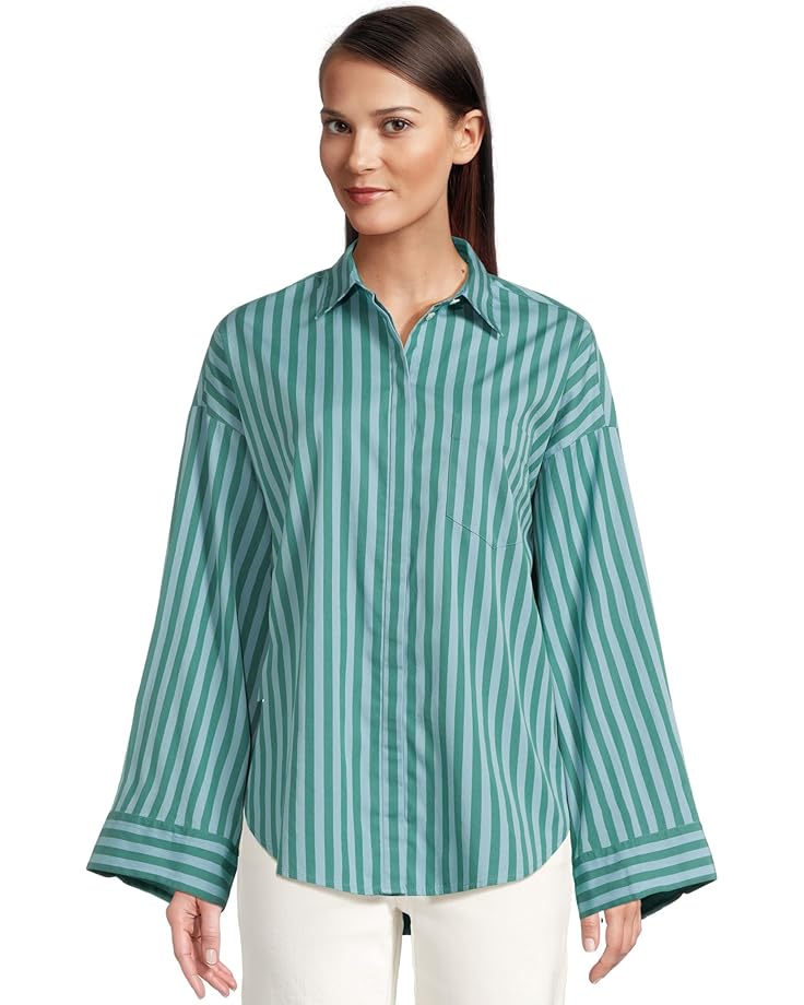 

Рубашка Madewell Boxy Stitched Wide Cuff Shirt, цвет Bayside Stripe Cool Aqua