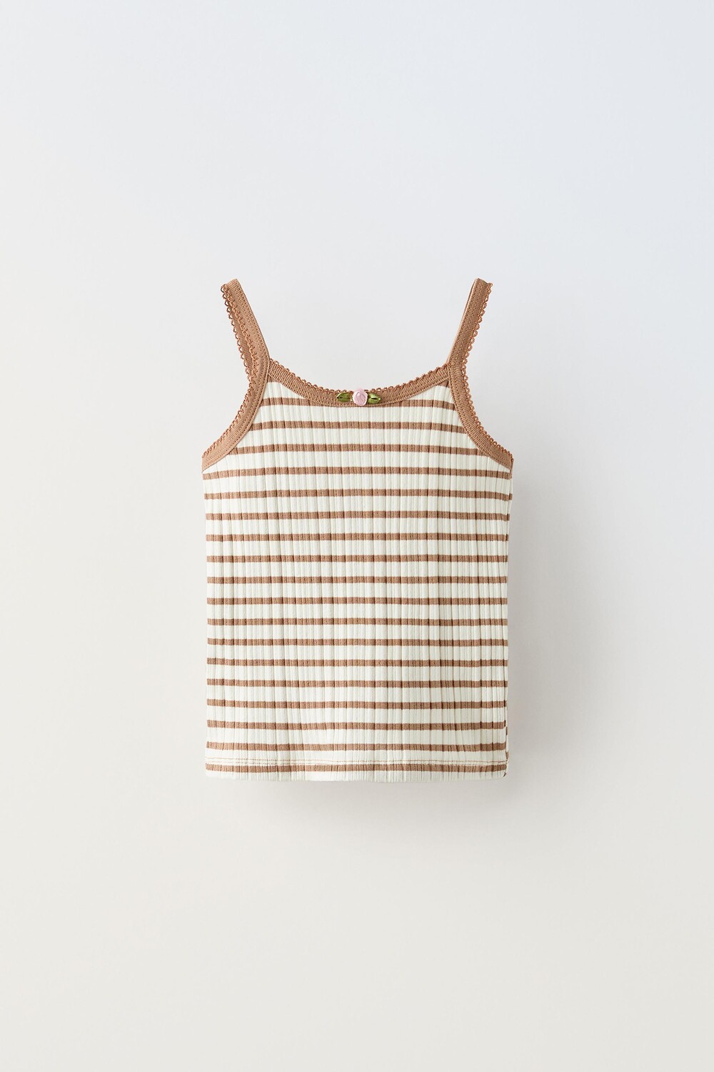 

Топ в полоску с цветочным рисунком ZARA, цвет caramel