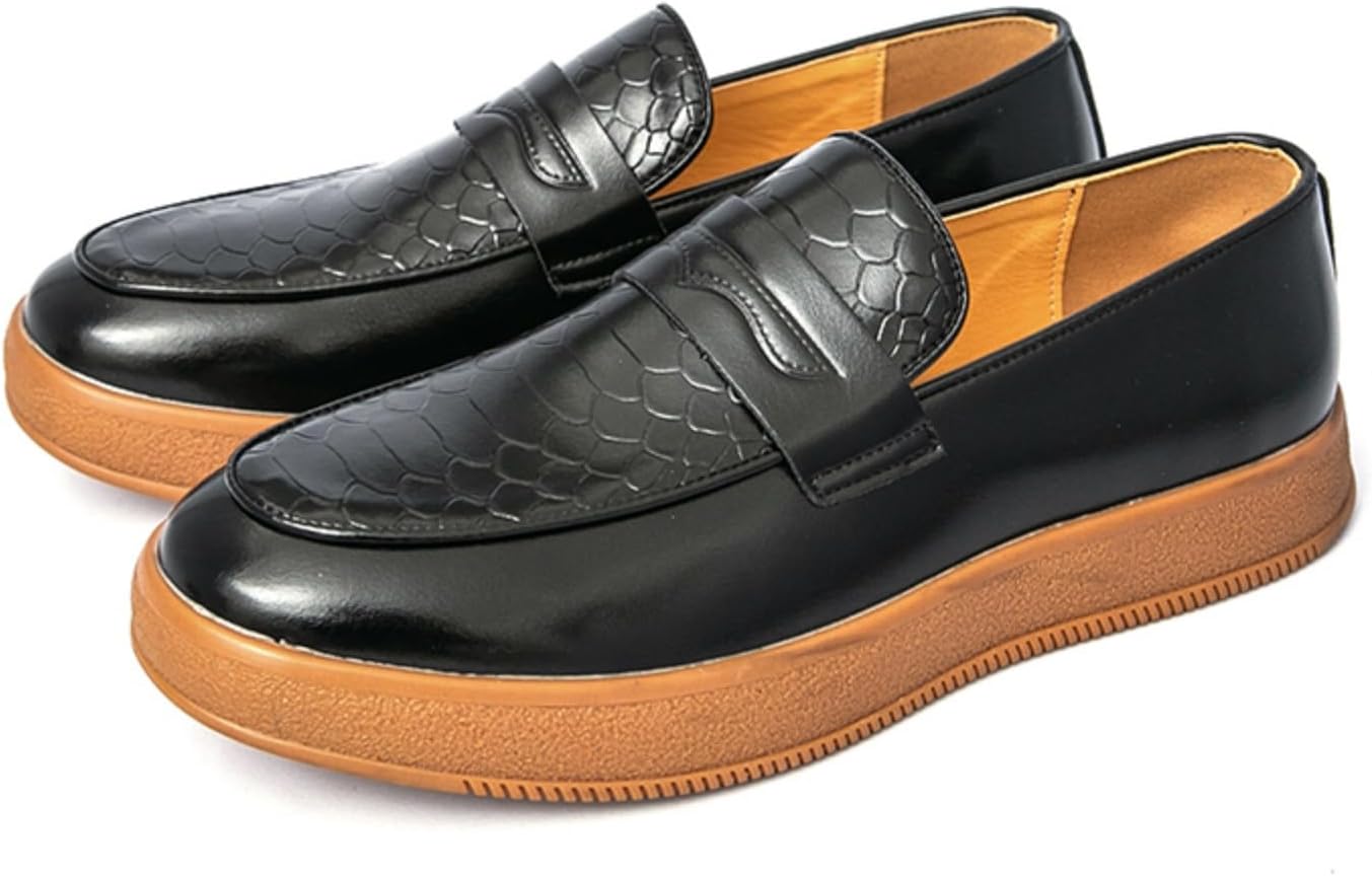

Мужские кожаные пенни-лоферы с узором под крокодила, стильные туфли без шнурков - удобные и прочные для официальных, деловых и повседневных случаев Aokisx, черный