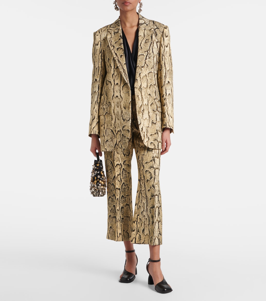 Жаккардовый блейзер с эффектом змеиной кожи Dries Van Noten, бежевый — фото 2