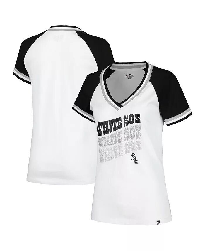 

Женская белая футболка Chicago White Sox из джерси с двойным переплетом реглан и v-образным вырезом New Era, белый