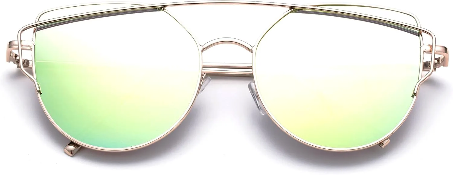 

Newbee Fashion - Женские модные солнцезащитные очки с зеркальными плоскими линзами в форме «кошачьего глаза» Newbee Fashion Sunglasses, Gold/Yellow Green