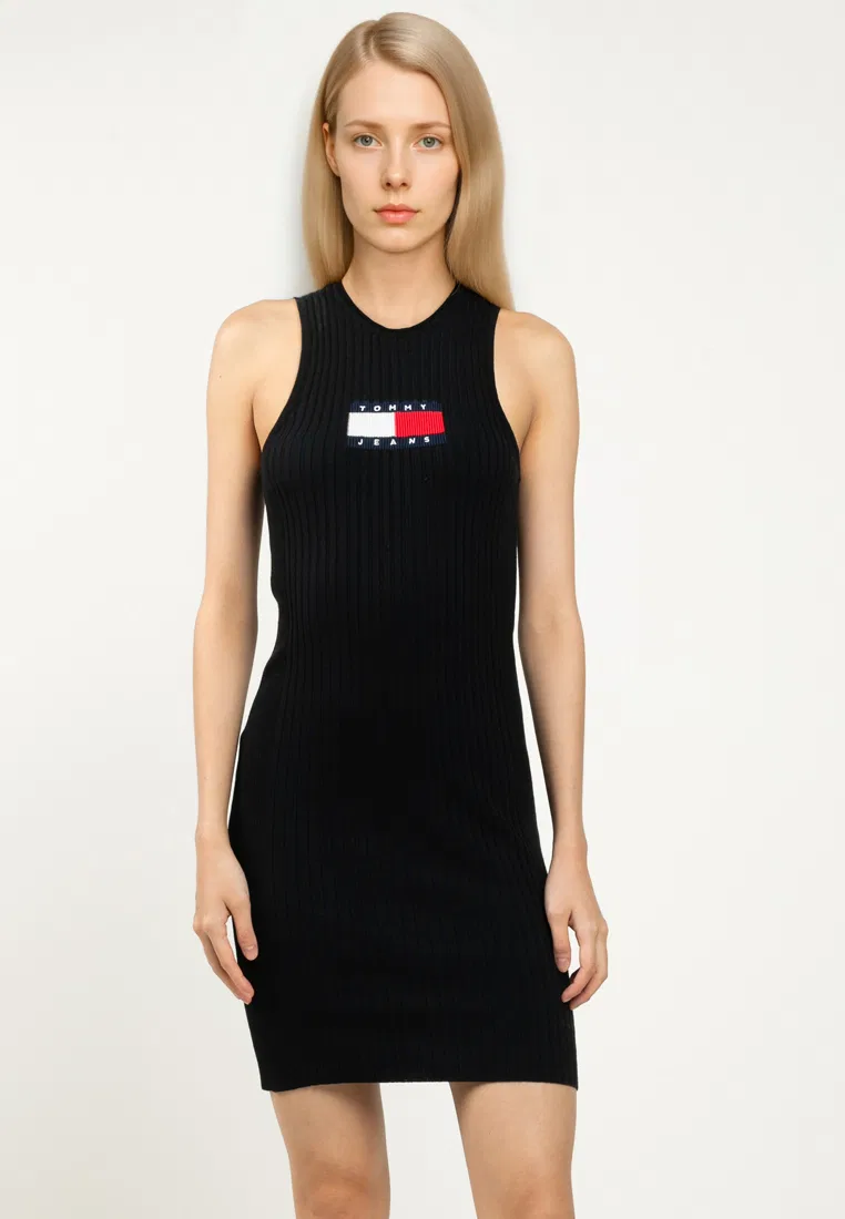 Платье-свитер мини, флаг, Tommy Jeans Tommy Hilfiger, черный