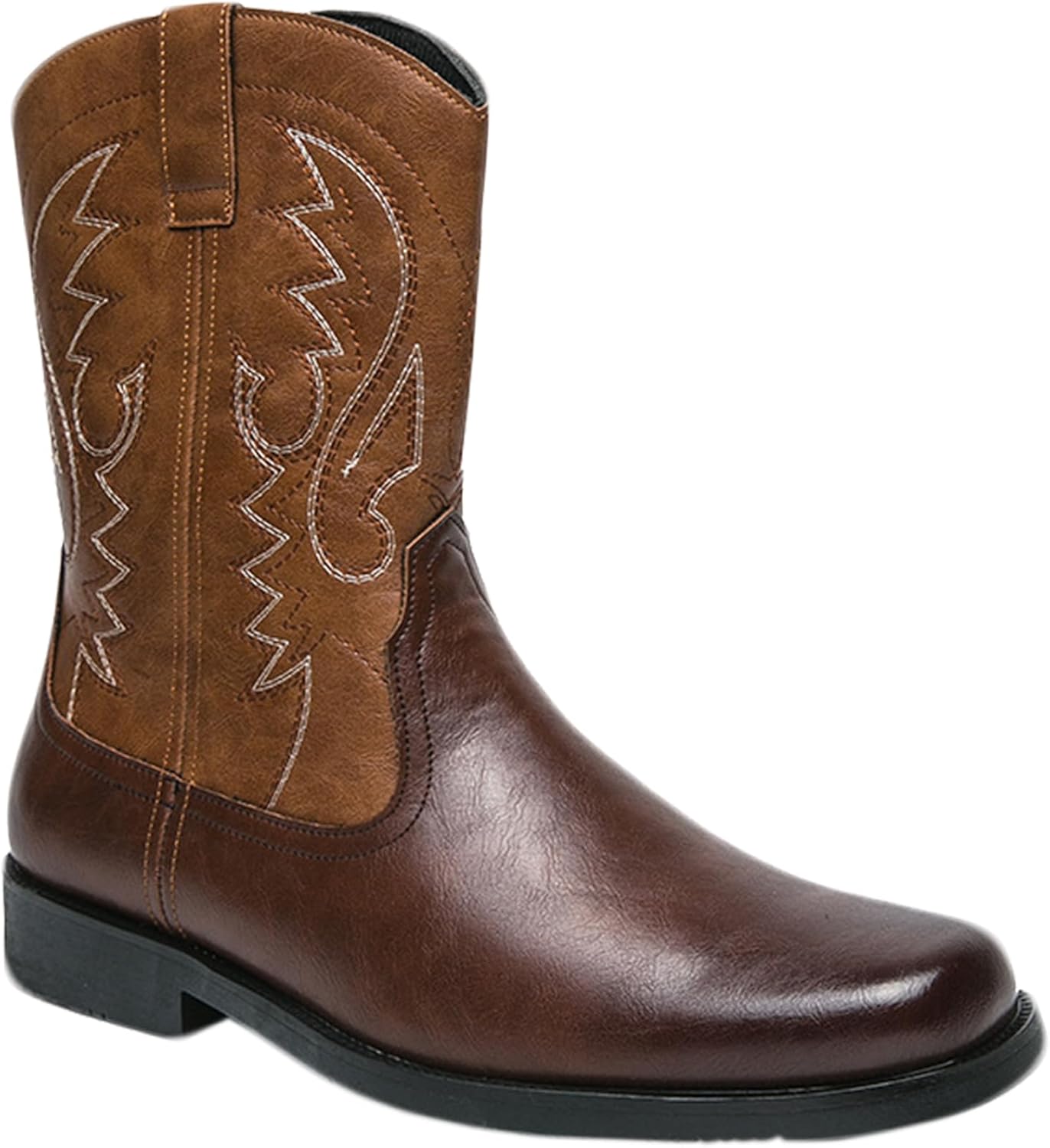 

Ковбойские сапоги JUNQIAKO для мужчин с круглым носком, мужские вестерн-сапоги, классические модные вышитые сапоги до середины голени, костюм для Хэллоуина, светло-коричневый