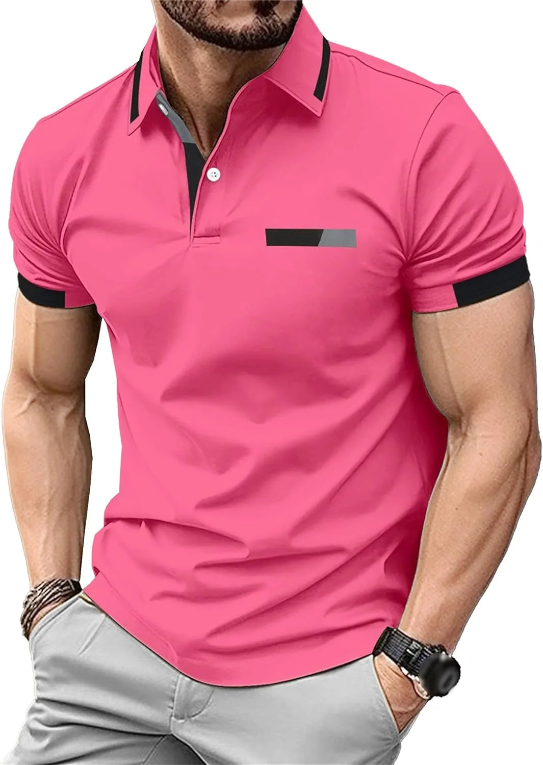 

Мужская вязаная футболка с карманом и пуговицами VgueElegc