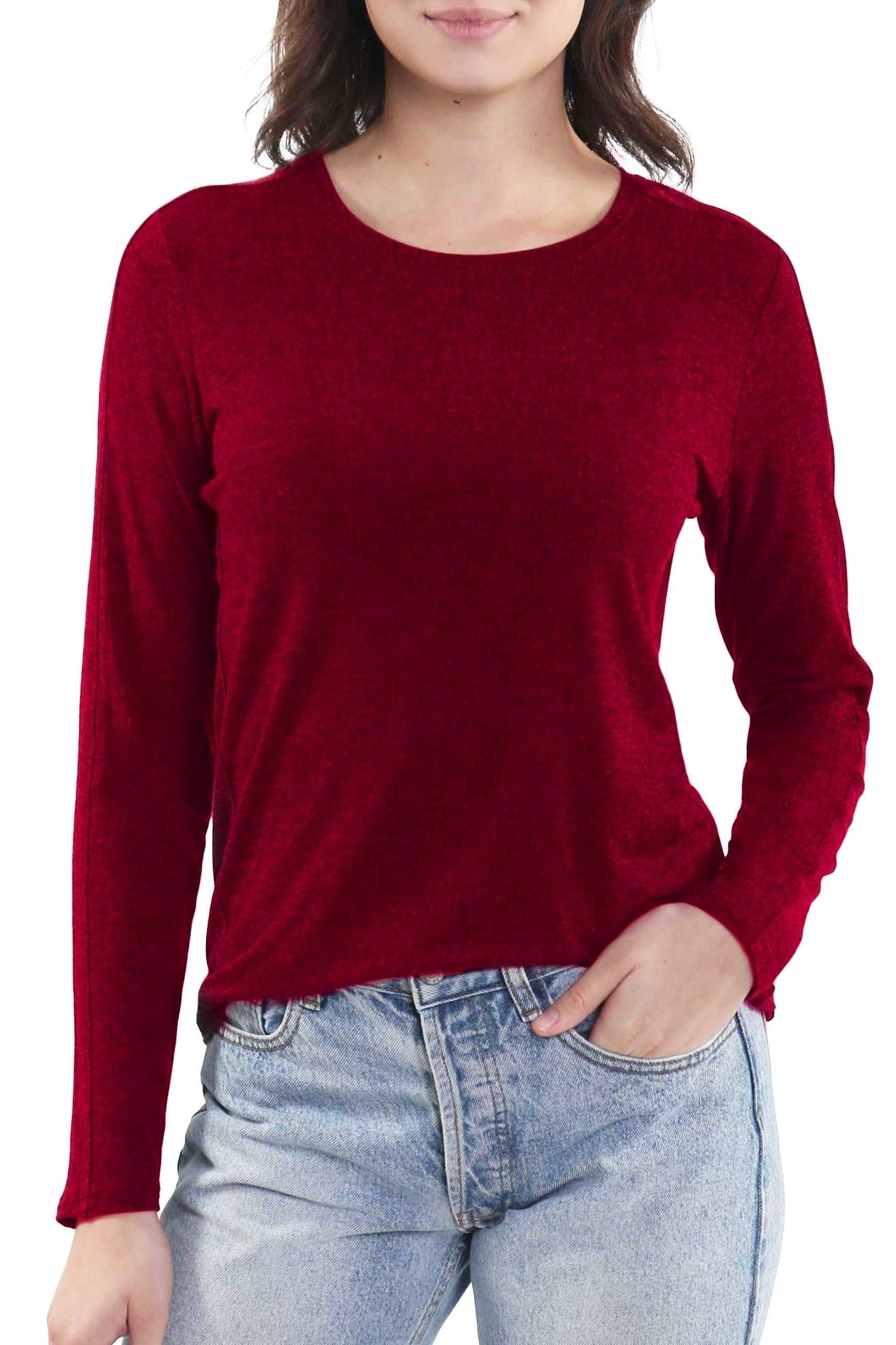 

Тонкая трикотажная футболка с длинными рукавами и круглым вырезом InCashmere, малиново-красный