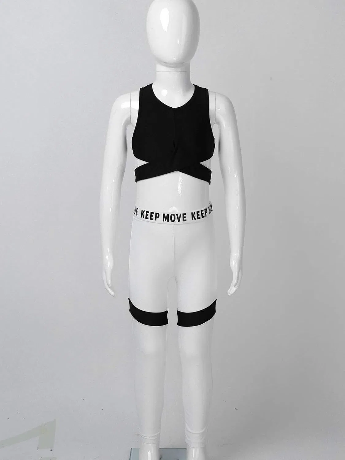 Детский спортивный костюм для йоги Mufeng, топ и леггинсы, Racer Back Black — фото 4