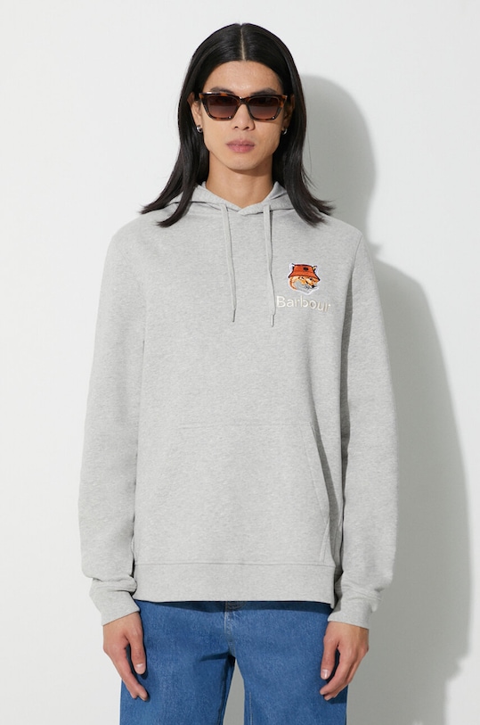 

Хлопковая толстовка X Maison Kitsune Fox Head Hoodie Barbour, серый