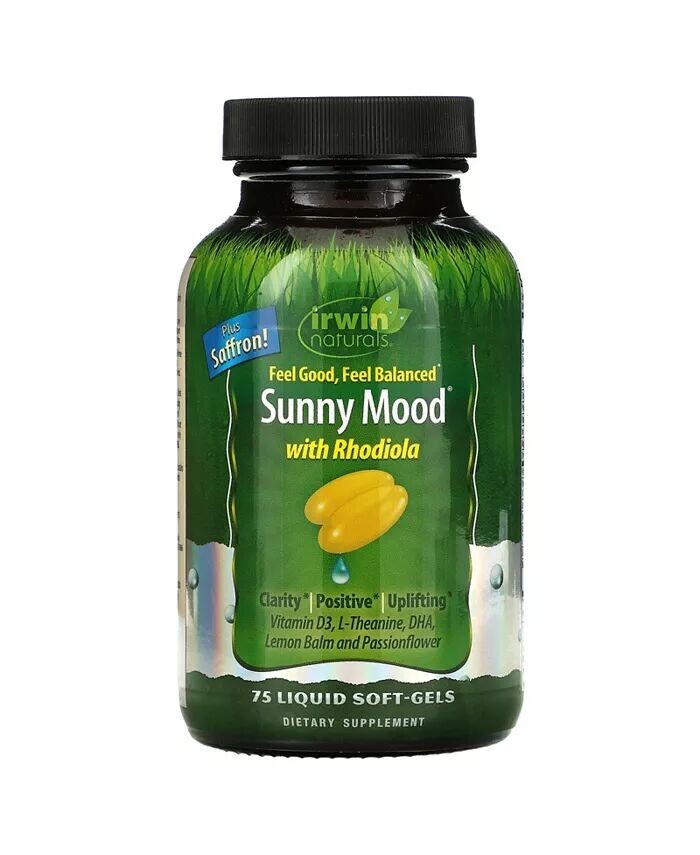 

Sunny Mood с родиолой - 75 мягких желатиновых капсул с жидкостью Irwin Naturals