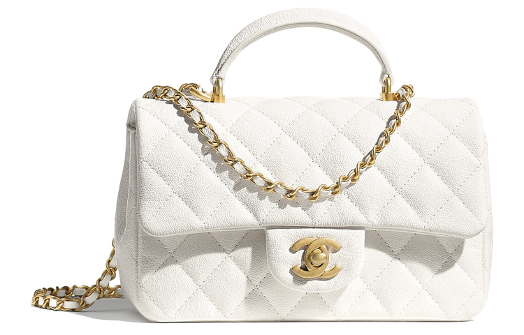 

CHANEL Классическая сумка через плечо из зерненой кожи карфи и металла для женщин белая