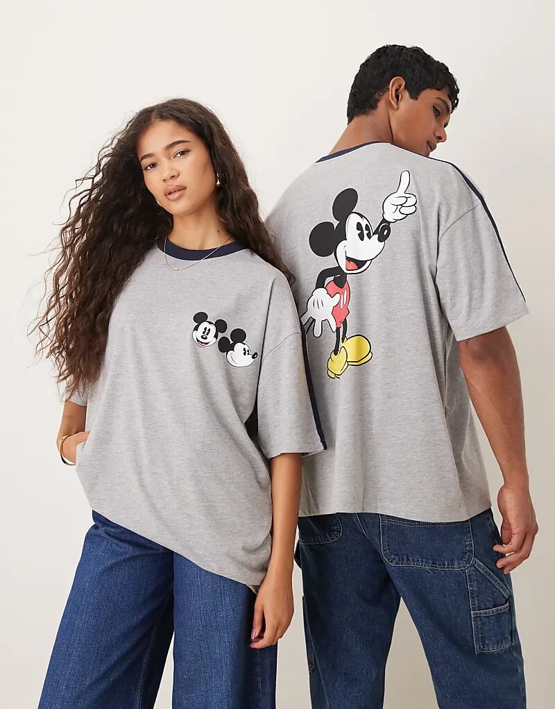 

Футболка унисекс оверсайз ASOS DESIGN с принтом Микки Мауса серого цвета