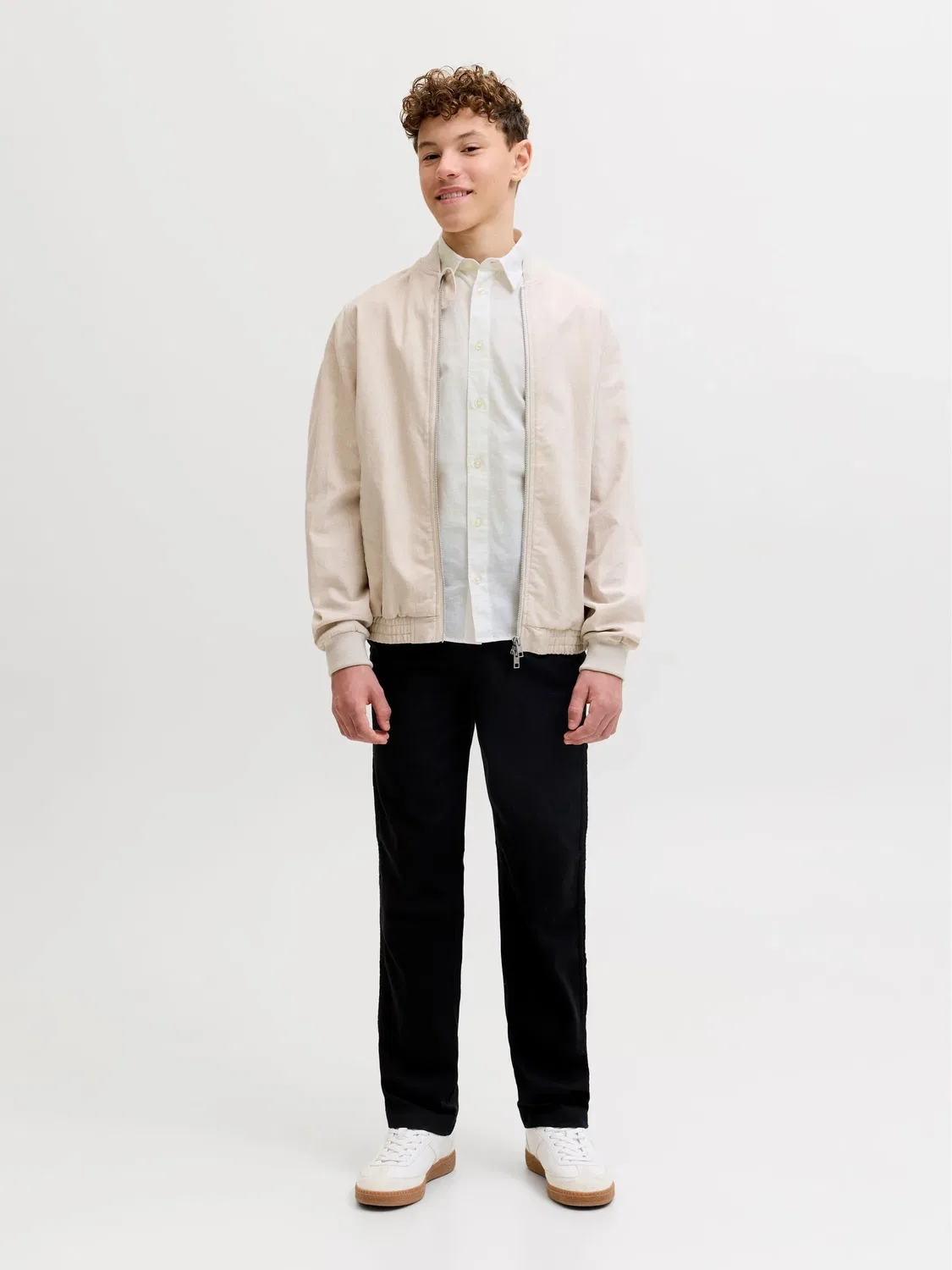 Рубашка хлопок лен, JACK & JONES Junior, белый — фото 4