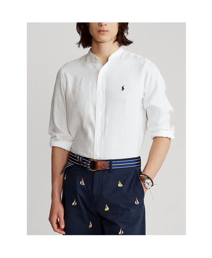 Белая льняная рубашка с планкой на пуговицах Ralph Lauren, белый — фото 4