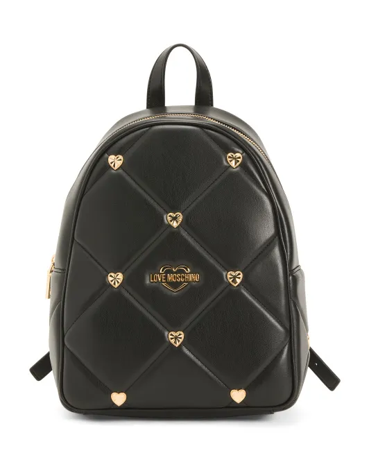 

Стеганый рюкзак с заклепками-сердечками Love Moschino, черный