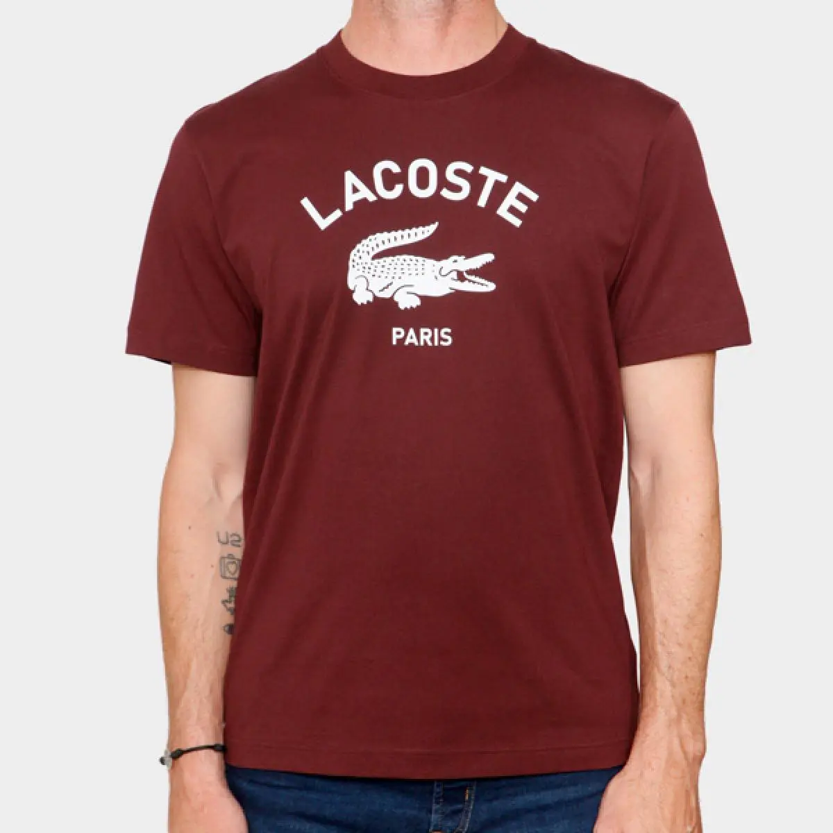 Футболка Lacoste, мужская, классический повседневный стиль, бордовый — фото 3