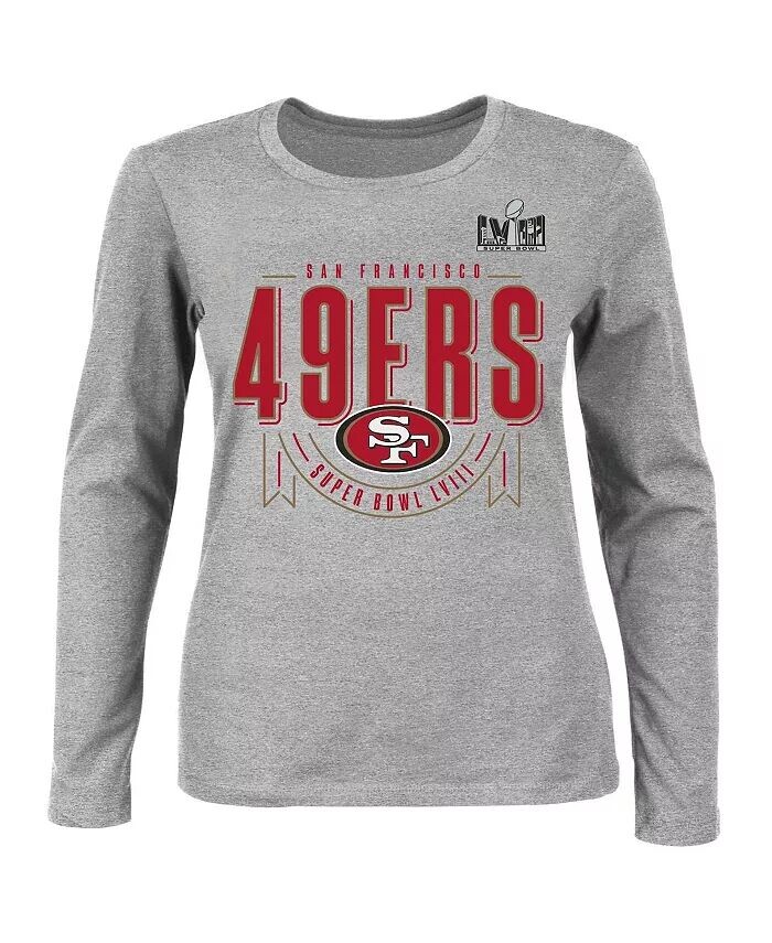 

Женская футболка серого цвета Хизер Сан-Франциско 49ers Super Bowl LVIII размера плюс с длинным рукавом Quick Pass Fanatics, серый
