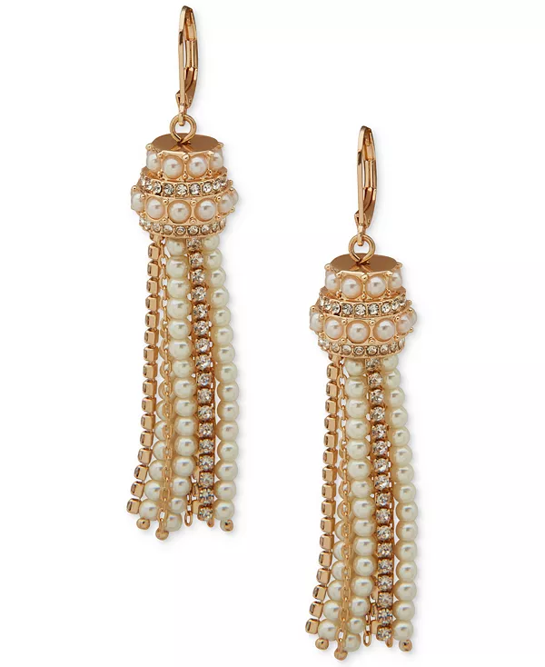 

Серьги-Кисточки золотистого оттенка с искусственным жемчугом и стеклянными камнями Anne Klein, pearl