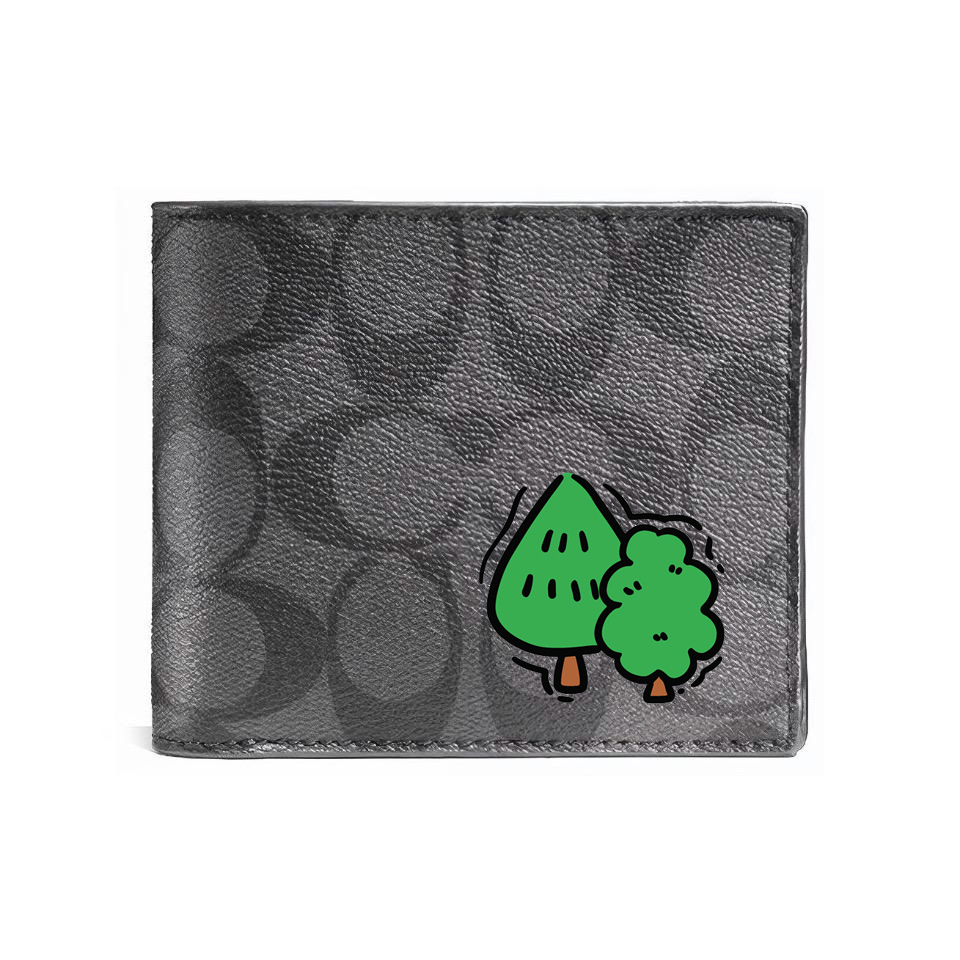

COACH Кожаный кошелек 3 в 1 для мужчин черный, Two trees