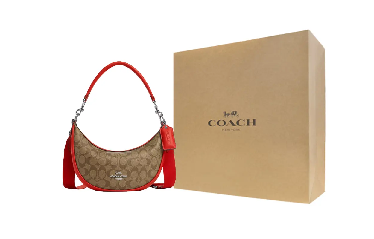 

Coach Сумка-мессенджер из холста с покрытием и кожаной отделкой, средний размер, женская, серебристый, хаки и красный цвета «Майами»