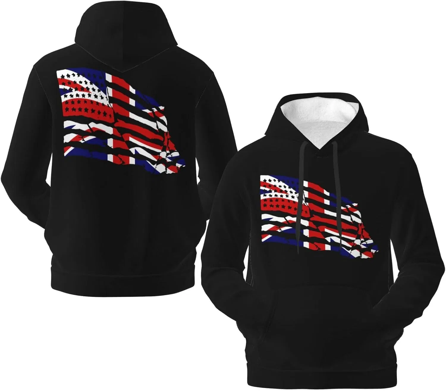 Мужская флисовая толстовка с капюшоном и карманом Britain British America Flag Generic, черный
