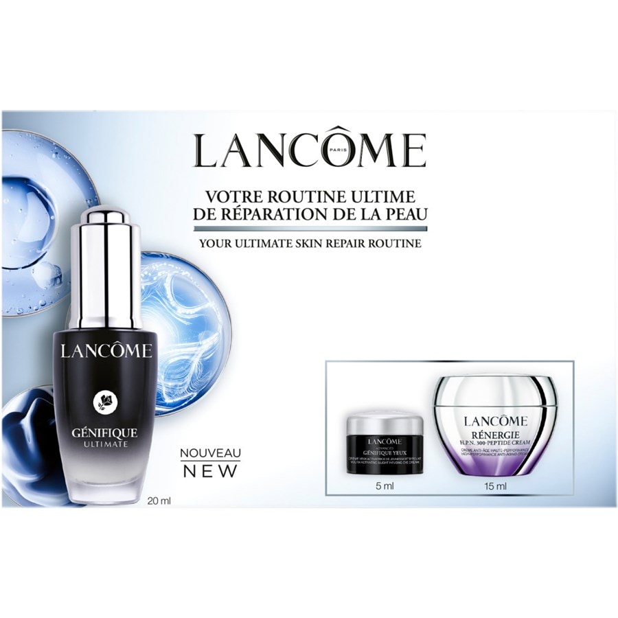 

Сыворотка для лица Lancôme Advanced Génifique Ultimate Serum, Génifique Ultimate Serum 20 ml + Génifique Eye Cream 5 ml + Rénergie H.P.N. 300-Peptide Cream 15 ml / 1 Stk.
