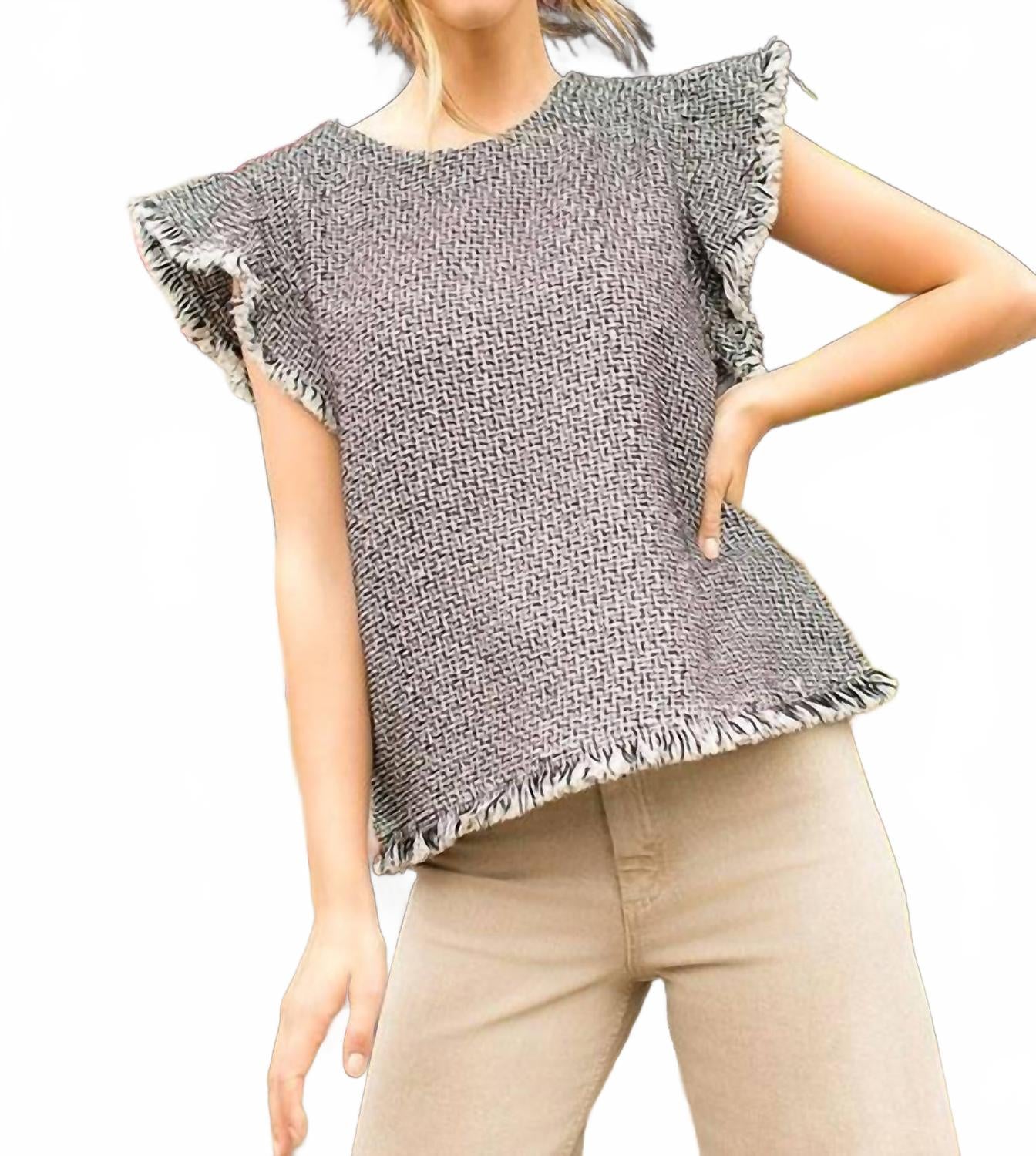 

Черный топ с бахромой в клетку THML