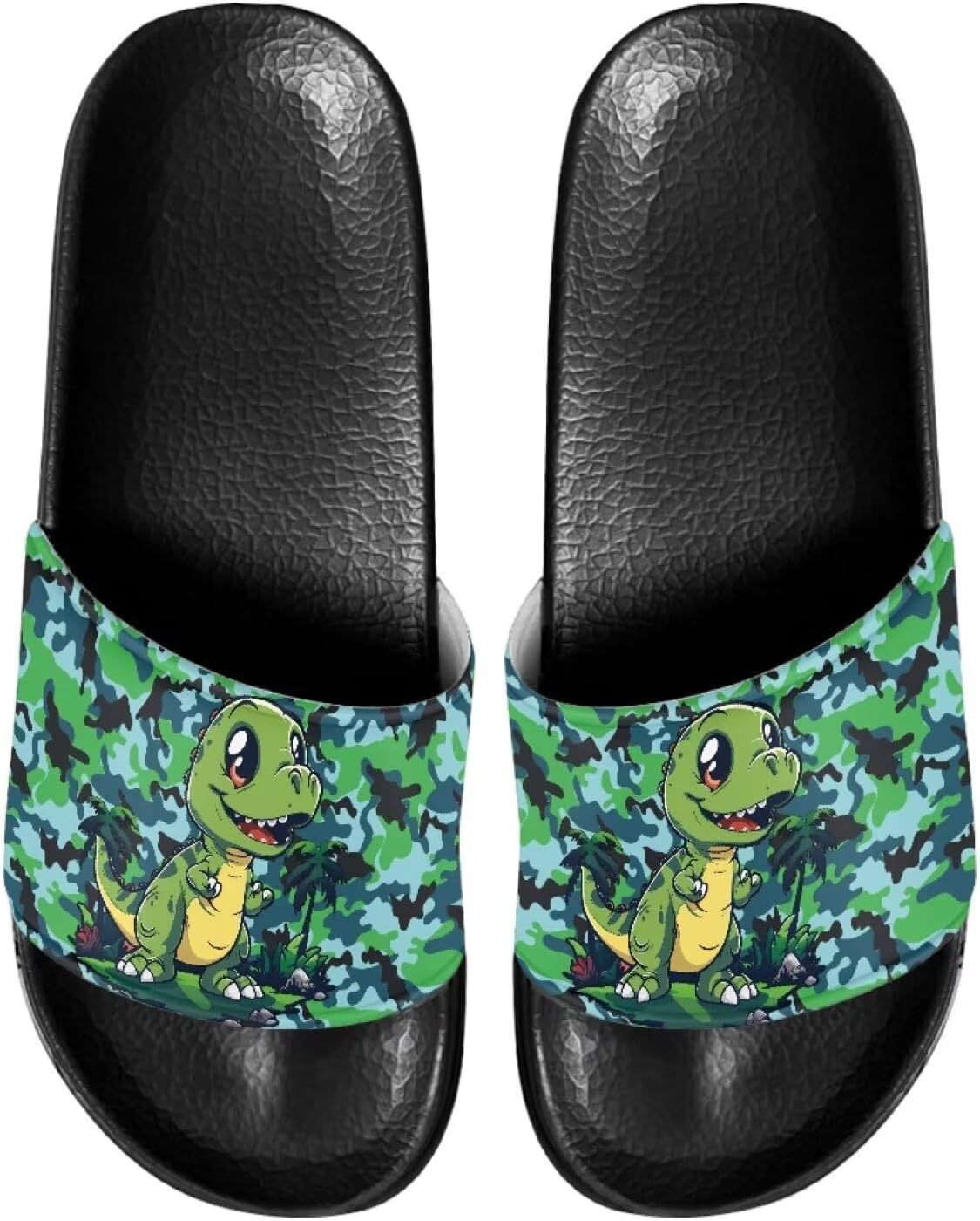 

Мужские шлепанцы для душа Kathyboom, пляжные летние сандалии, открытый носок, нескользящие, на плоской подошве, домашние тапочки, Camouflage Dinosaur