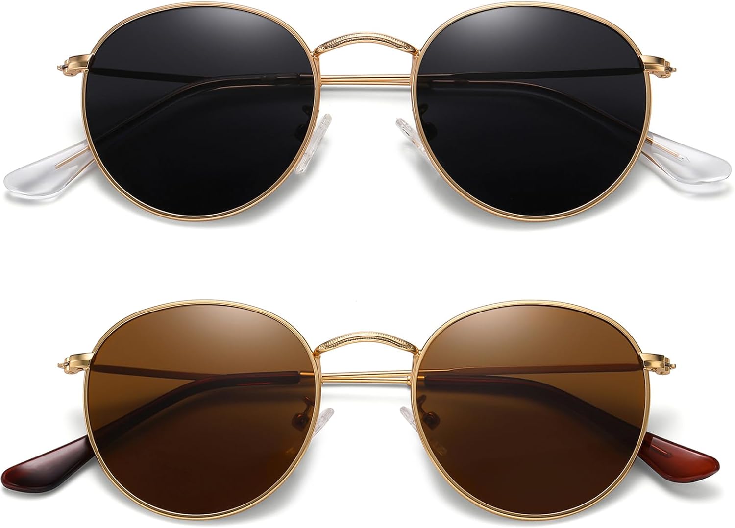 

Круглые поляризованные солнцезащитные очки MEETSUN для женщин и мужчин, классическая ретро-металлическая оправа, защита от УФ-излучения, (2 Pack) Gold/Grey + Gold/Brown
