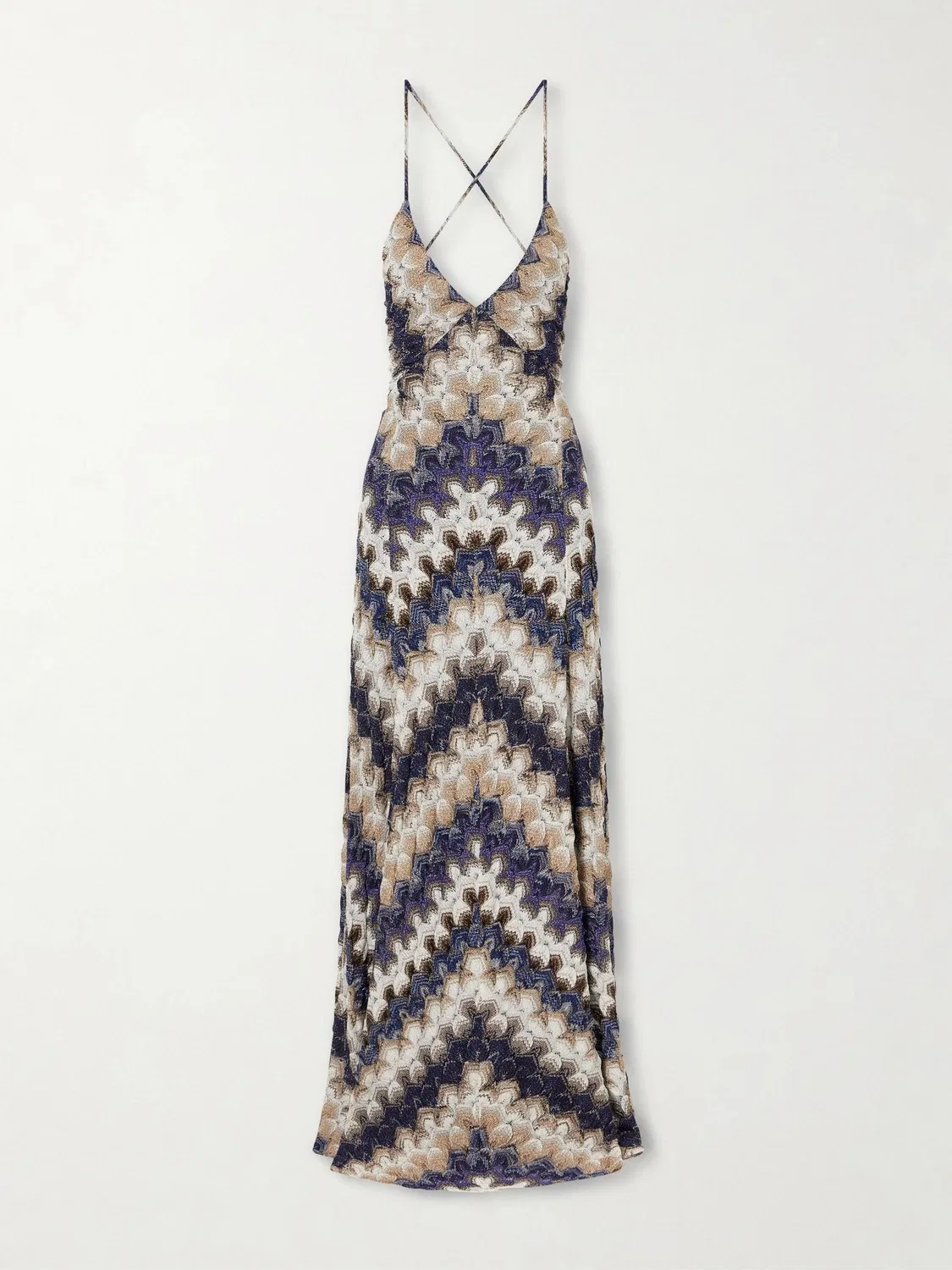 Вязаное макси-платье в полоску с металлизированной нитью Missoni, синий