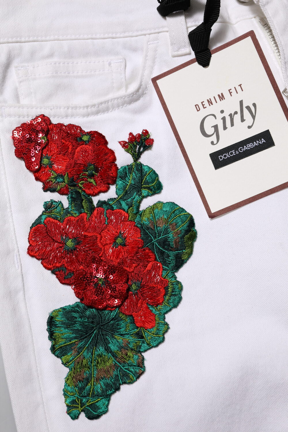 Джинсы GIRLY с белой цветочной вышивкой Dolce & Gabbana, белый — фото 4