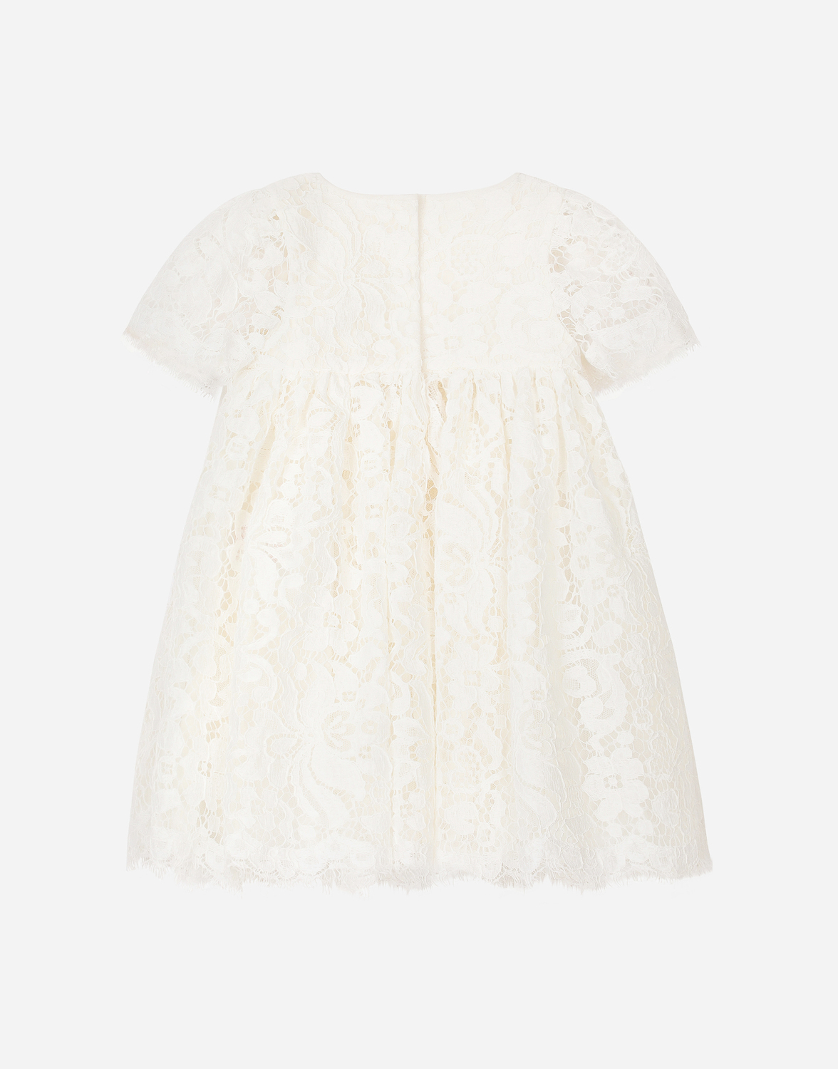 Крестильное платье с завышенной талией из кружева с короткими рукавами Dolce&Gabbana, белый — фото 2
