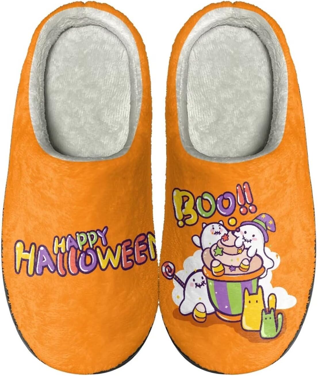 

Тапочки HUIACONG TPR для мужчин и женщин, для дома и улицы, пушистые, унисекс, Happy Halloween Boo Ghost