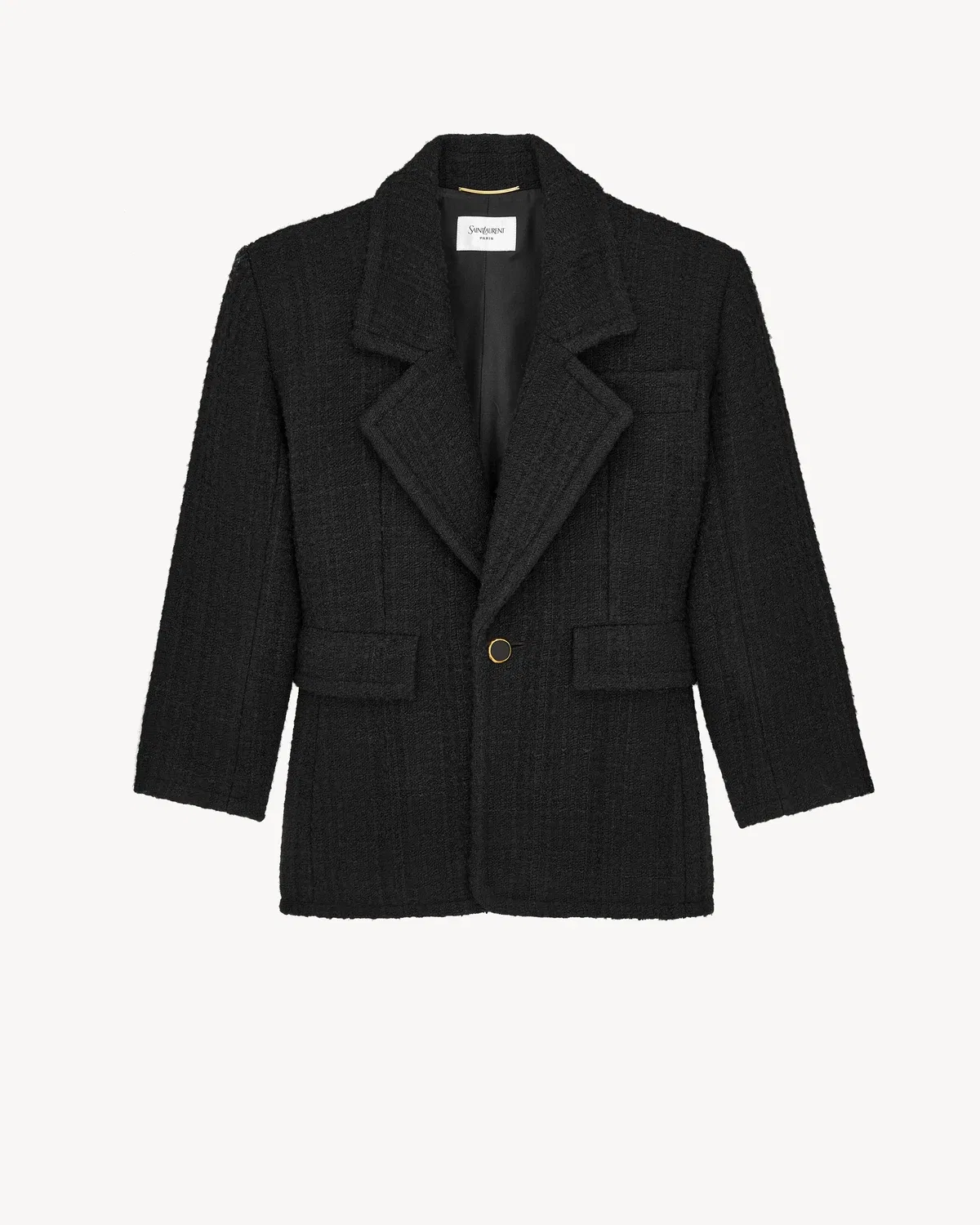 Однобортный жакет из твида Saint Laurent, черный