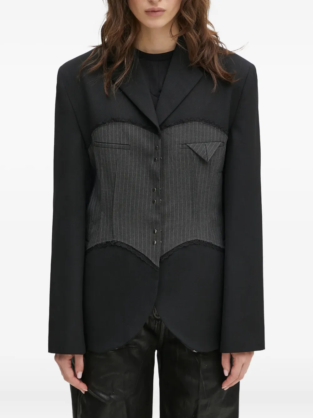 

Блейзер в тонкую полоску с кружевом Andersson Bell, черный