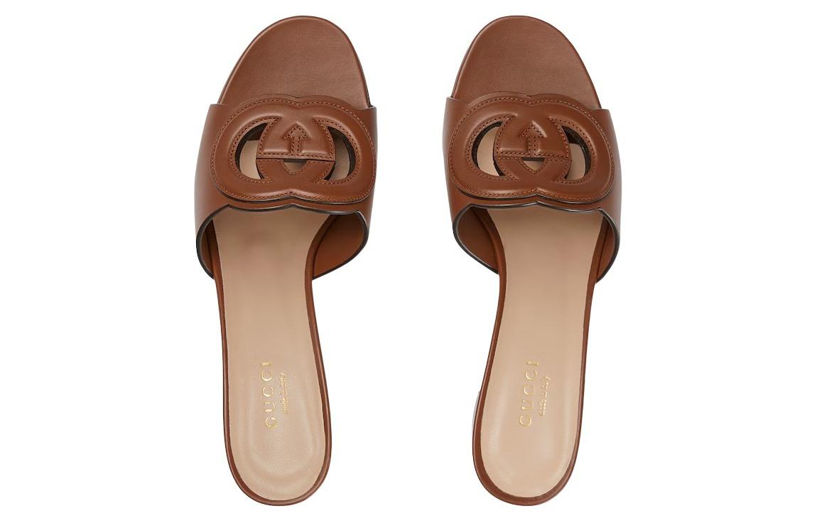 Женские коричневые тапочки-слипоны с переплетающимся слайдером GUCCI — фото 3