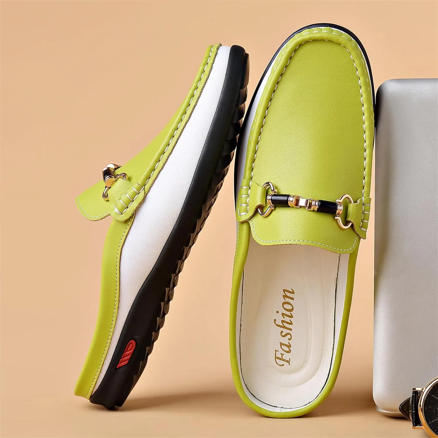 Мужские мюли Loafers с металлической пряжкой, зеленые JSDWNDO — фото 3