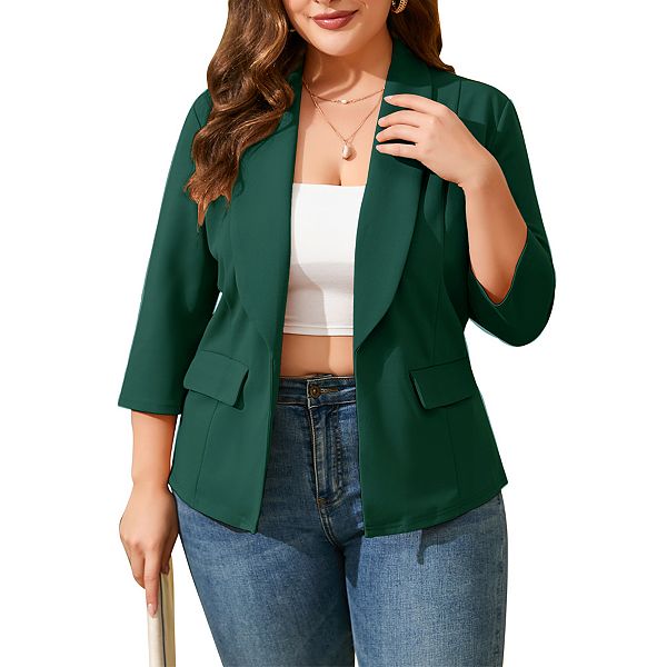 

Женский блейзер плюс сайз с воротником шаль и рукавом 3/4 Clearflower, Dark Green