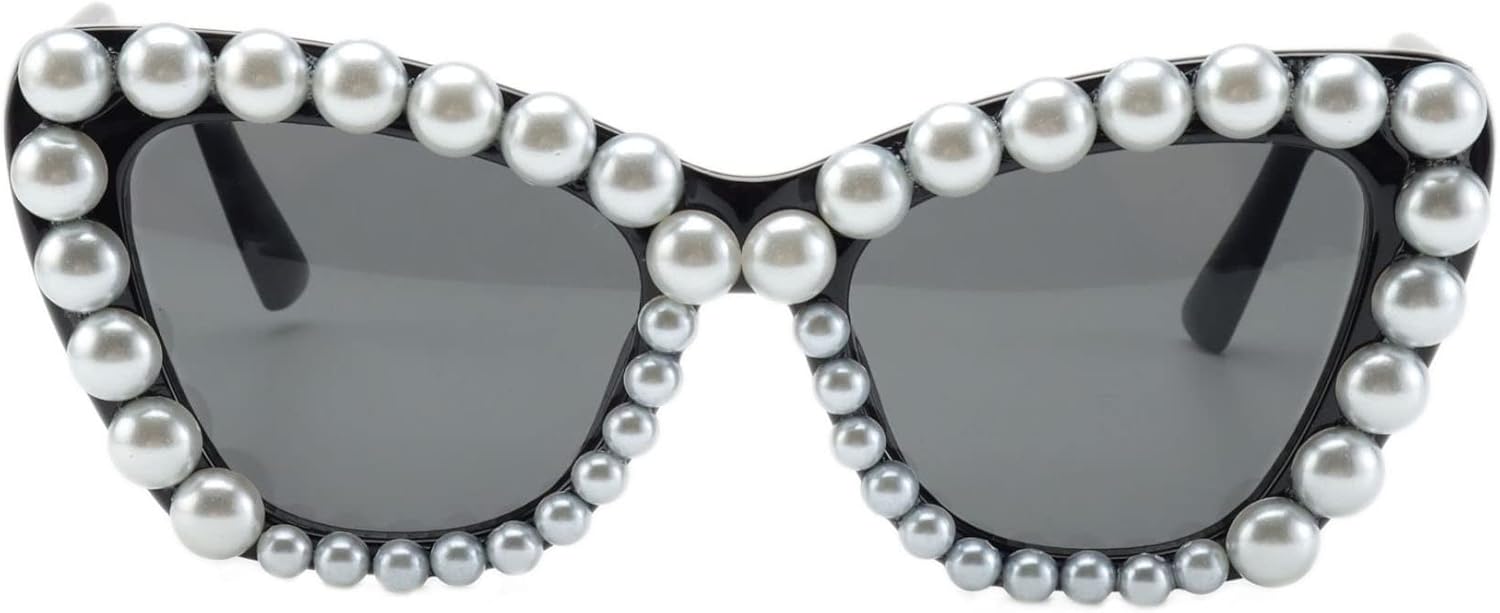 

Женские солнцезащитные очки ICARA Retro Pearl Cateye с милым дизайном и защитой от УФ-излучения, идеально подходящие для вечеринок, фотосессий, отдыха на природе и пляже, Black