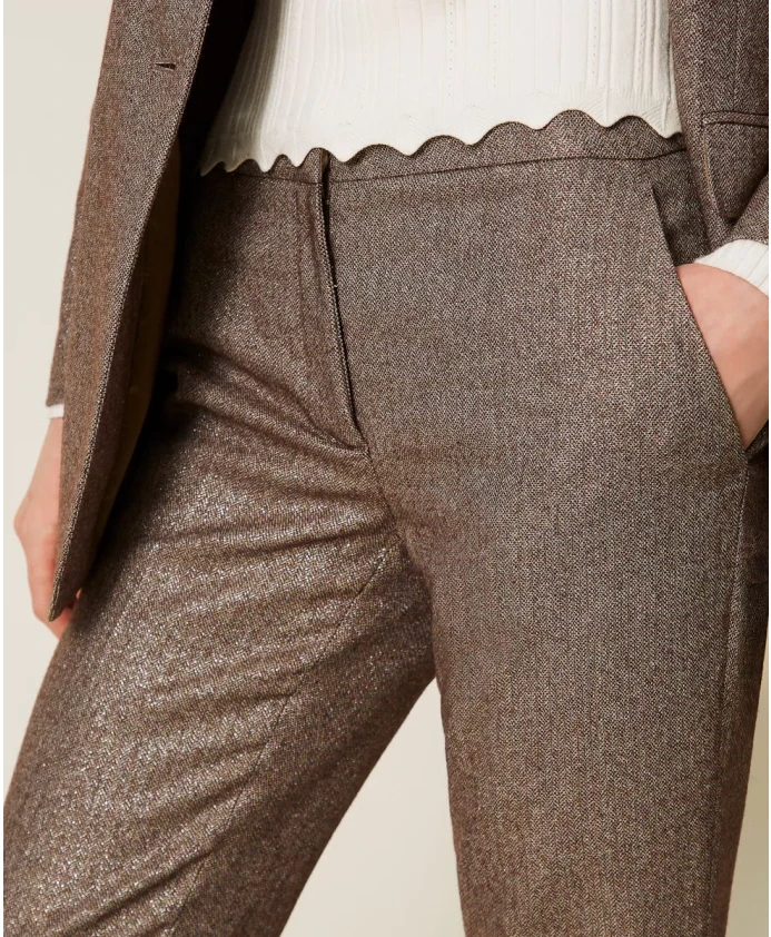 

Брюки из бронзовой шерстяной смеси с люрексом Twinset, коричневый