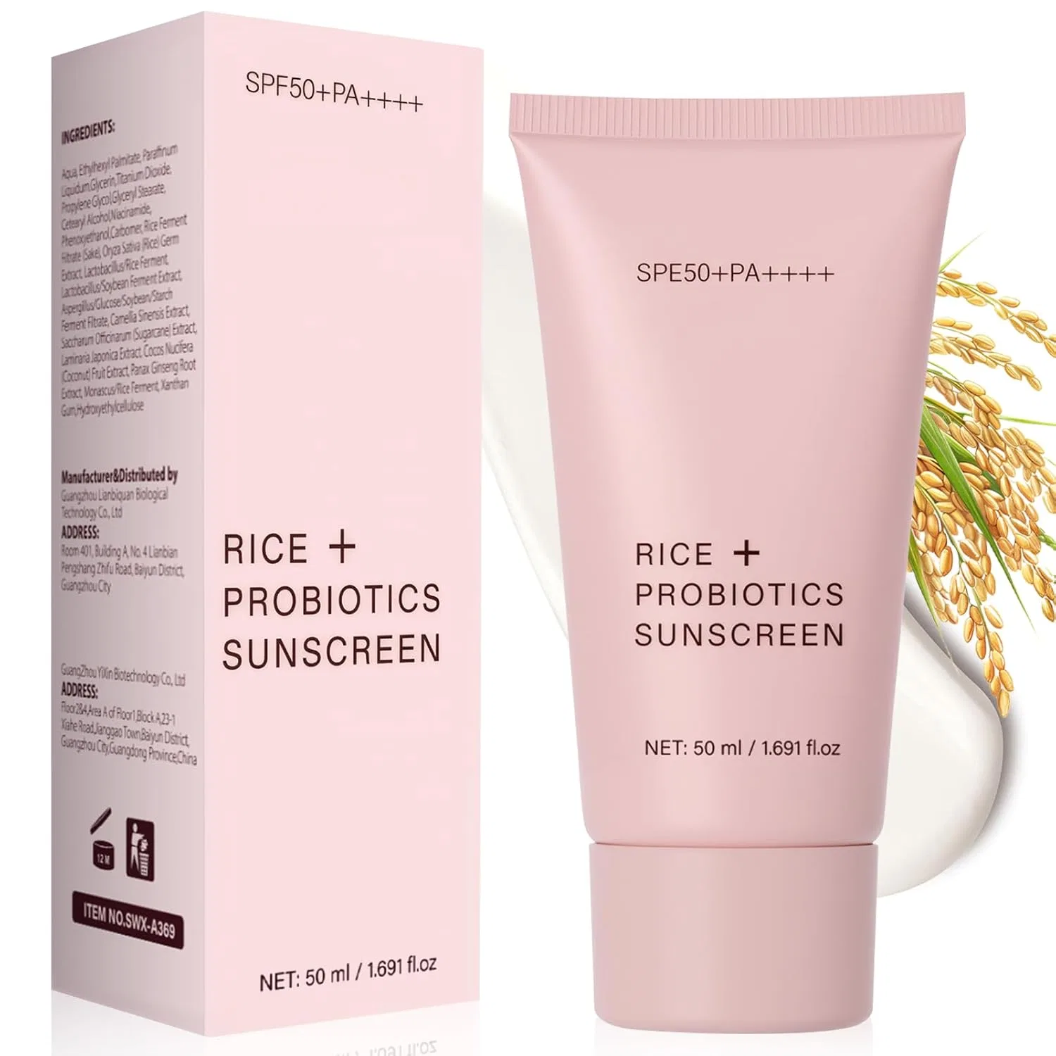 Солнцезащитный крем для лица и тела с пробиотиками и рисом SPF 50 Boloshine